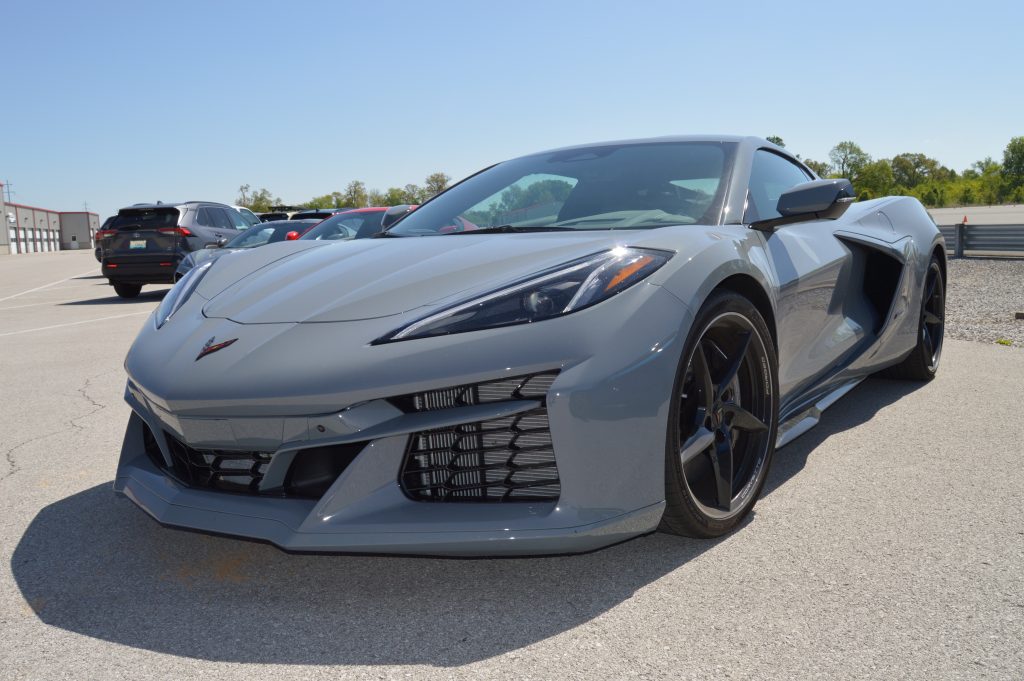 The 2024 Corvette E-Ray in Sea Wolf Gray Tricoat. This is one of two E-Rays owned by and operated at the NCM Motorsports Park.