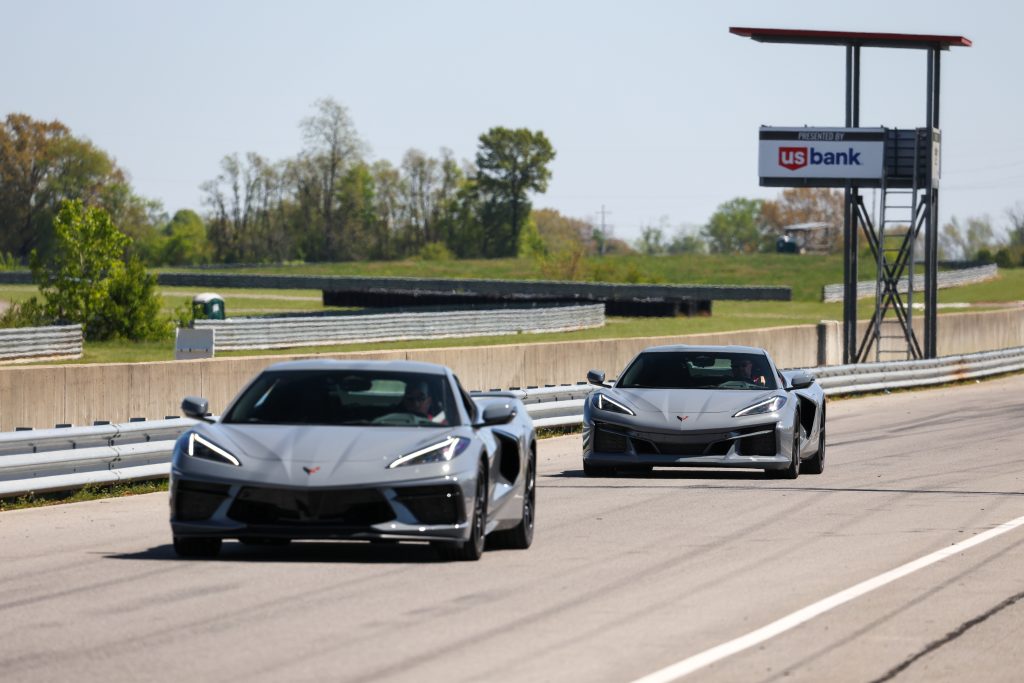 NCM MSP driver Dale Saukas leading me out onto the track in a 2024 Corvette Stingray. This photo helps identify some of the styling differences between the Stingray and the E-Ray. (Image courtesy of ABI Photography.)