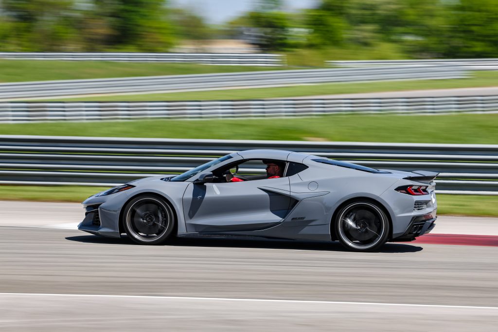 Running the E-Ray at speed on the NCM Motorsports Park racetrack. (Image courtesy of NCM Motorsports Park)