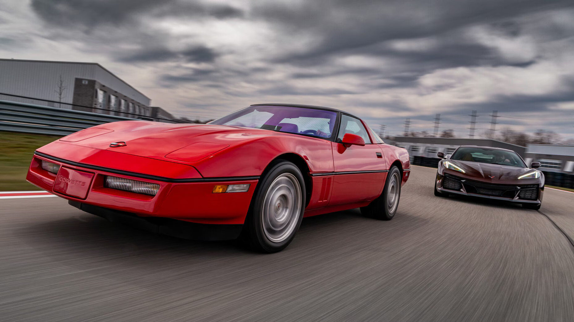 1990 C4 ZR-1 and 2023 C8 Z06 in motion