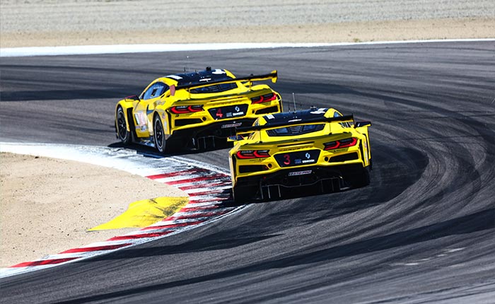 The No. 3 and No. 4 Z06. GT3.R Corvettes of Pratt Miller Motorsports ran out for the first third of the race.