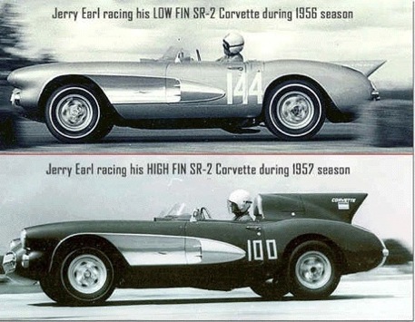 Jerry Earl driving his own Corvette (top) and the Corvette SR-2 (bottom).