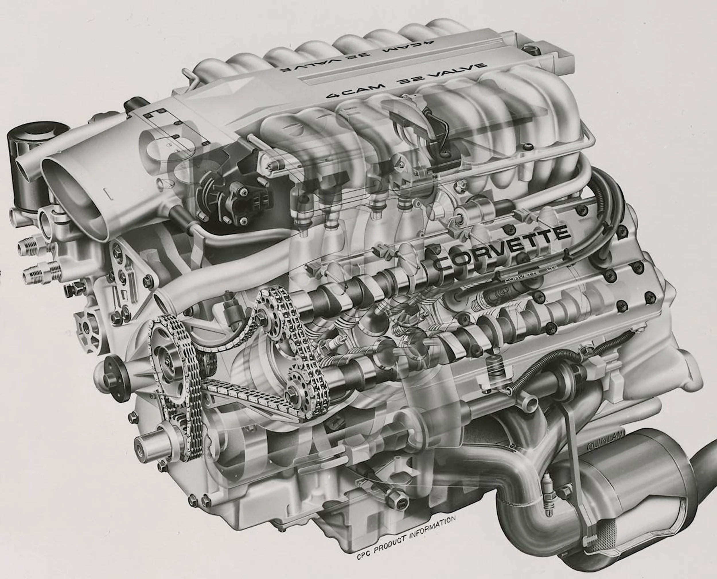 Cutaway of the first C4 ZR-1 all aluminum DOCH LT-5 engine