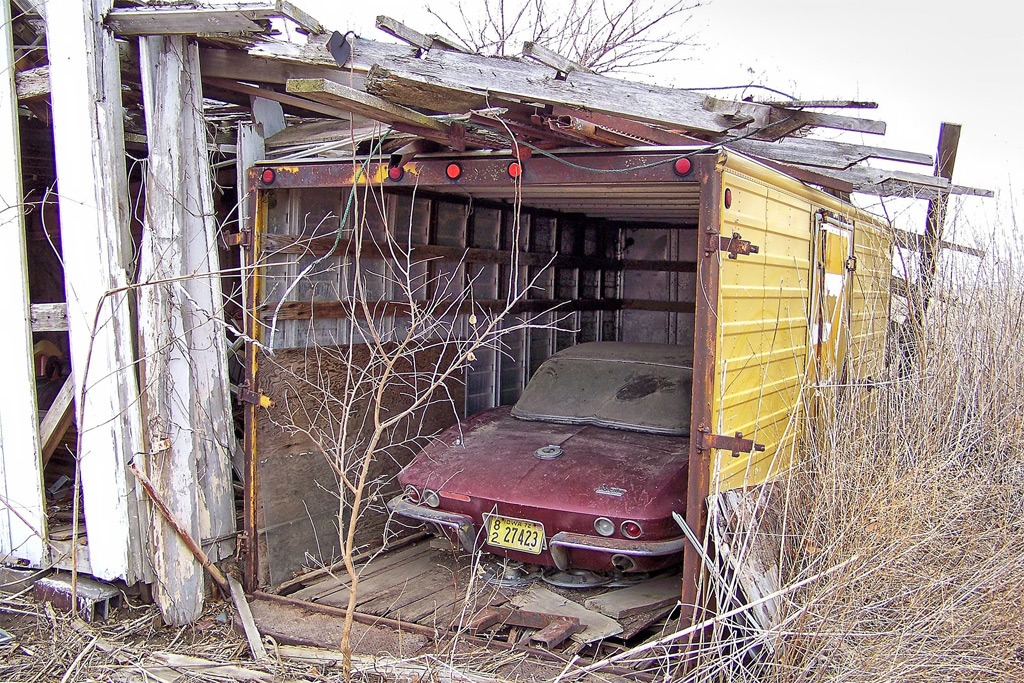 Corvette in an old shipping container