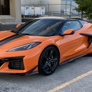 Pre-production 2023 Corvette Z06 in the parking lot of the Corvette Assembly Plant in Bowling Green, Kentucky. Shortly after taking this picture, we discovered that the car's driver was noneother than Kai Spande! (Image courtesy of the author)