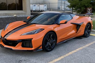 Pre-production 2023 Corvette Z06 in the parking lot of the Corvette Assembly Plant in Bowling Green, Kentucky. Shortly after taking this picture, we discovered that the car's driver was noneother than Kai Spande! (Image courtesy of the author)
