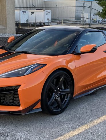 Pre-production 2023 Corvette Z06 in the parking lot of the Corvette Assembly Plant in Bowling Green, Kentucky. Shortly after taking this picture, we discovered that the car's driver was noneother than Kai Spande! (Image courtesy of the author)