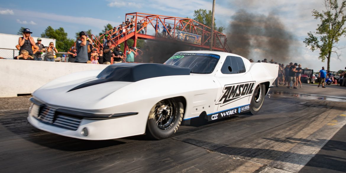 Ben Shadday's Pro Mod diesel-powered Corvette at a drag strip