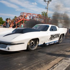 Ben Shadday's Pro Mod diesel-powered Corvette at a drag strip