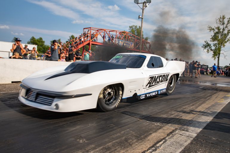 Ben Shadday's Pro Mod diesel-powered Corvette at a drag strip