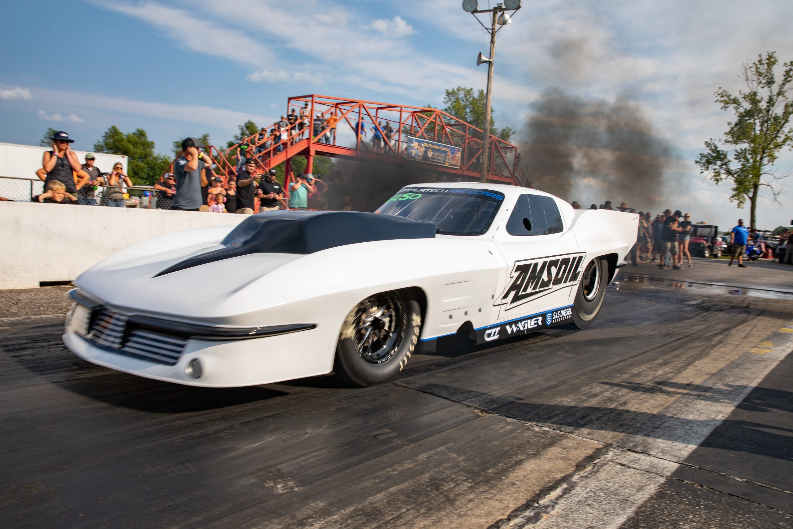 Ben Shadday's Pro Mod diesel-powered Corvette at a drag strip