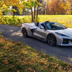 3/4 side view of a 2024 silver C8 Corvette Z06