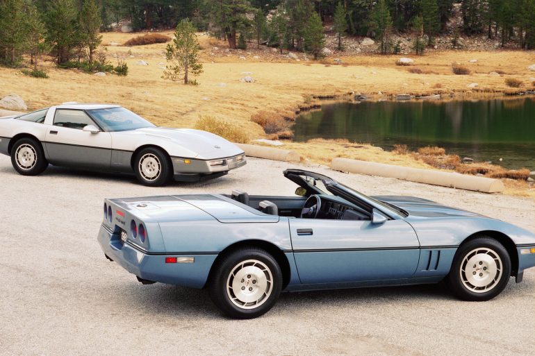 1986 Corvette coupe and convertible side by side