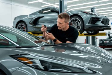 C8 Corvette at a collision center