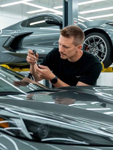 C8 Corvette at a collision center