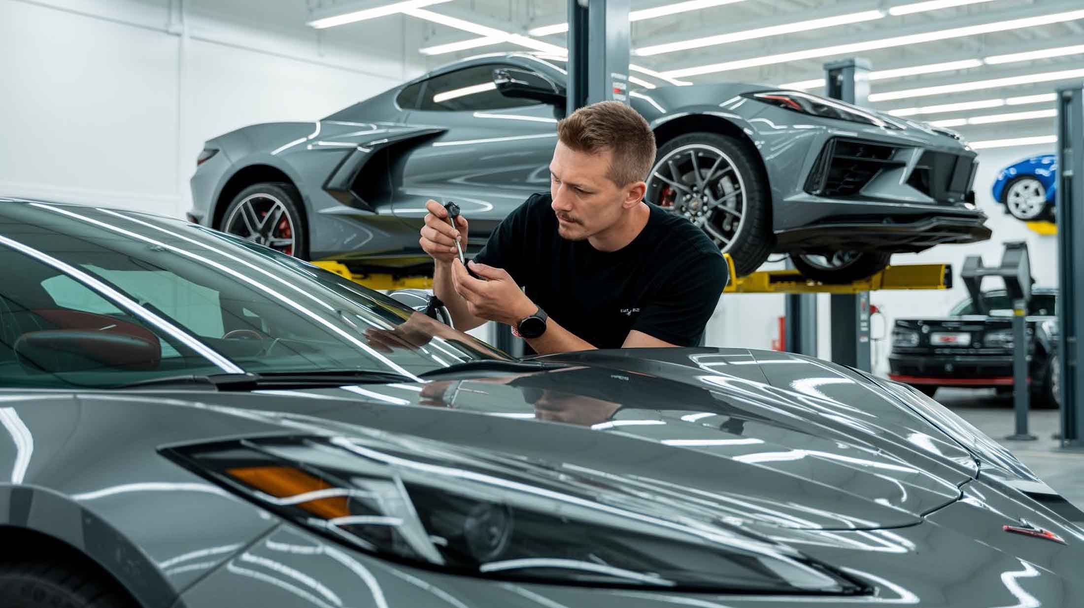 C8 Corvette at a collision center