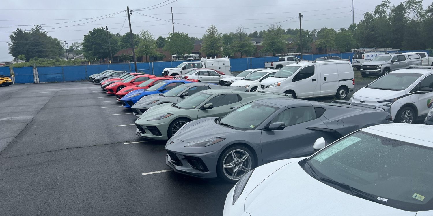 C8 Corvettes sitting in a lot