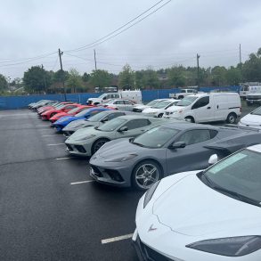 C8 Corvettes sitting in a lot