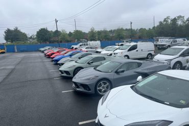 C8 Corvettes sitting in a lot