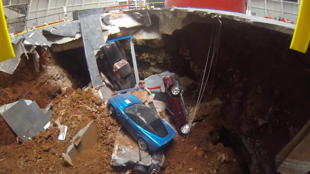Sinkhole at the National Corvette Museum on February 12, 2014.